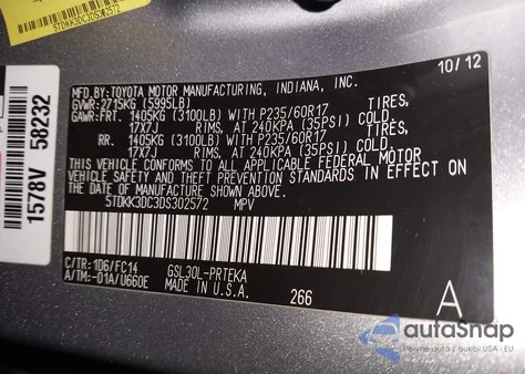 2013 Toyota Sienna Le V6 8 Passenger from USA, damaged, VIN 5TDKK3DC3DS302572